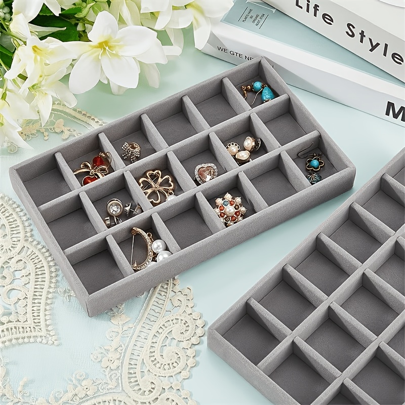 2pcs Jewelry Tray Drawer Insert Velvet Organizer